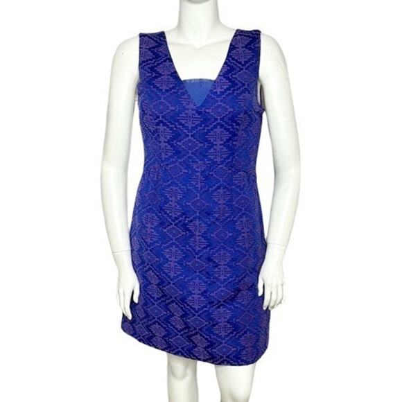 New Anthropologie Maeve Blue & Purple Mini Dress Sz. 12 Sleeveless Side Pockets‎ - Picture 3 of 7